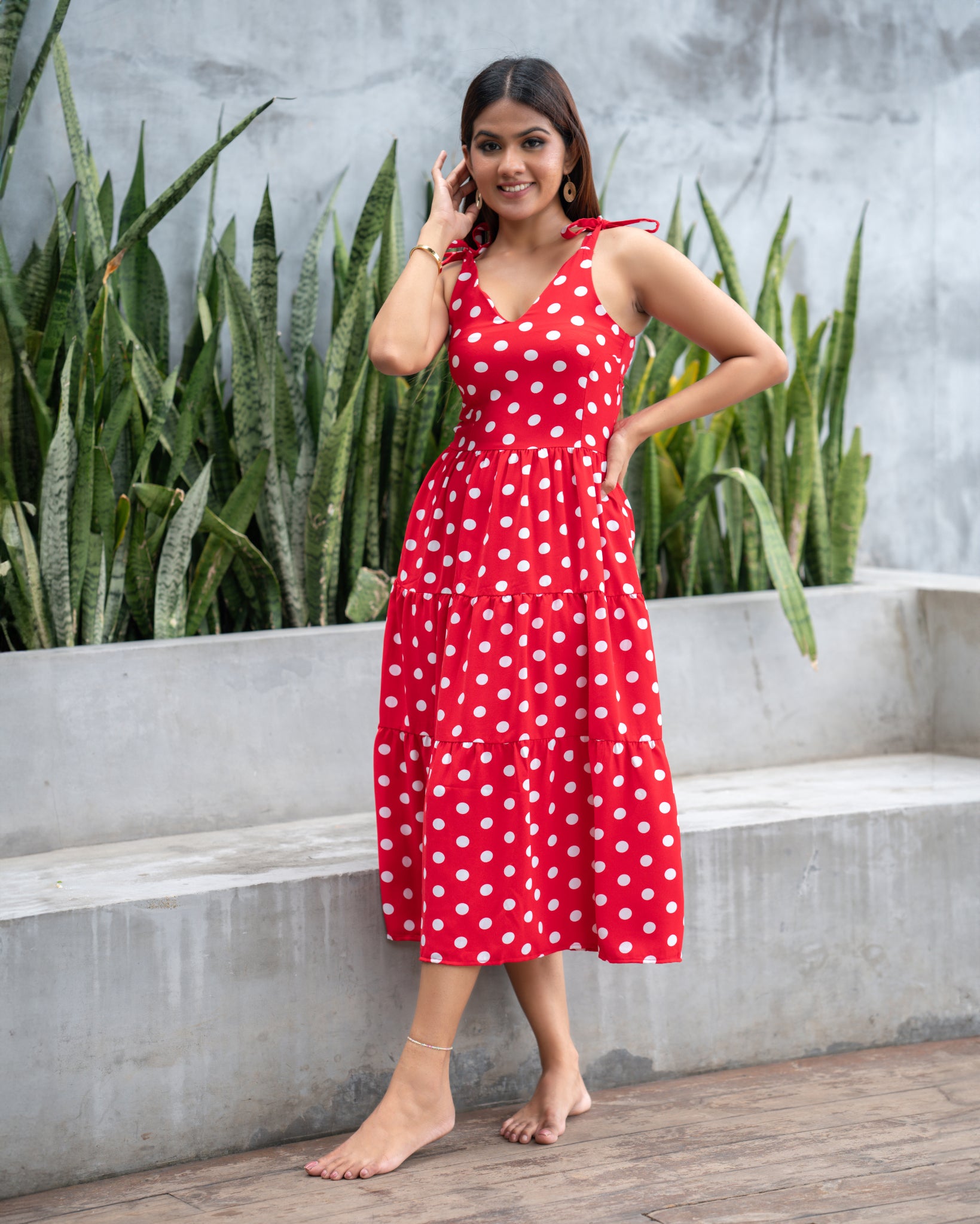 Polka Dot Knot Strap Midi Dress - Yarn & Darn