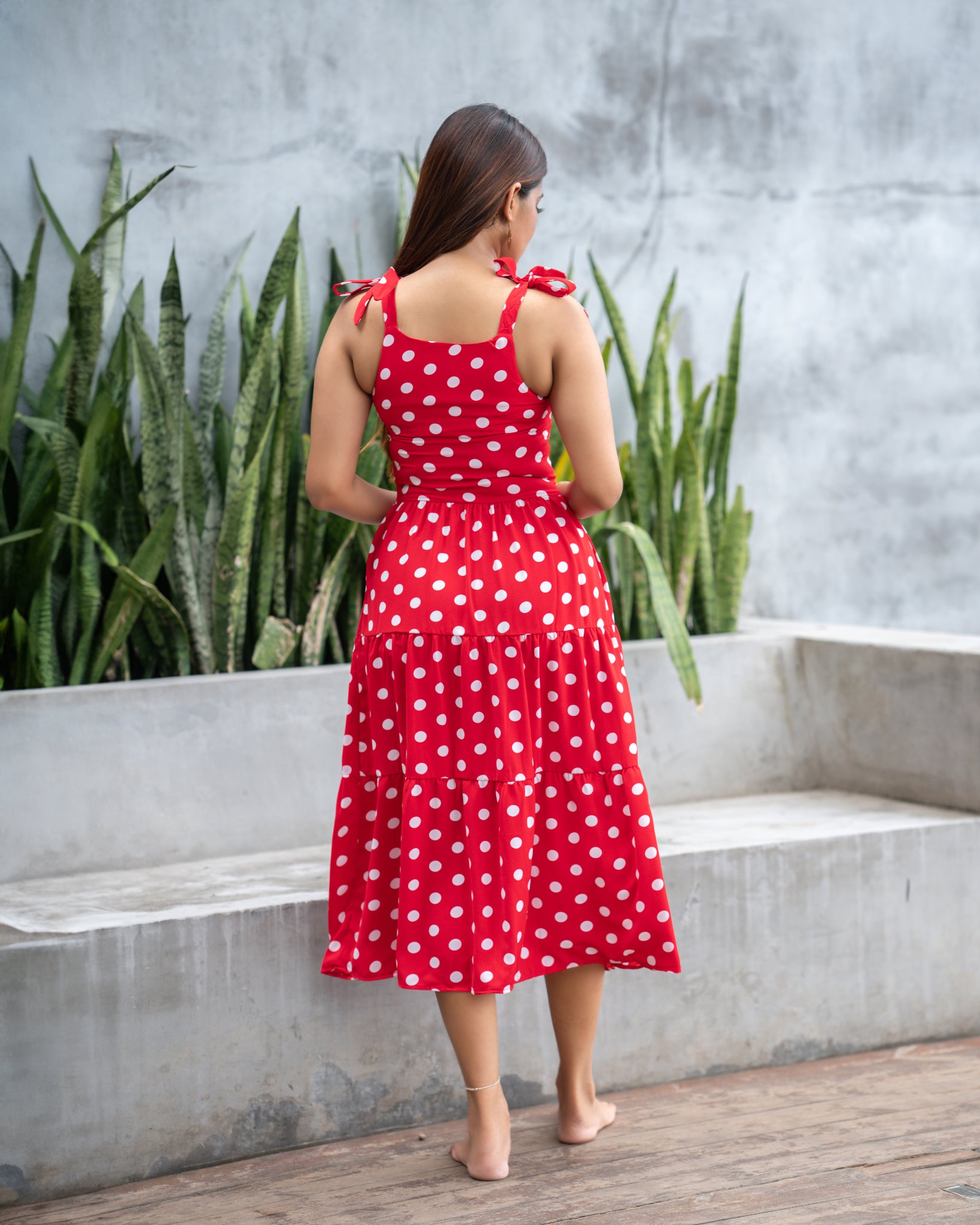 Polka Dot Knot Strap Midi Dress - Yarn & Darn