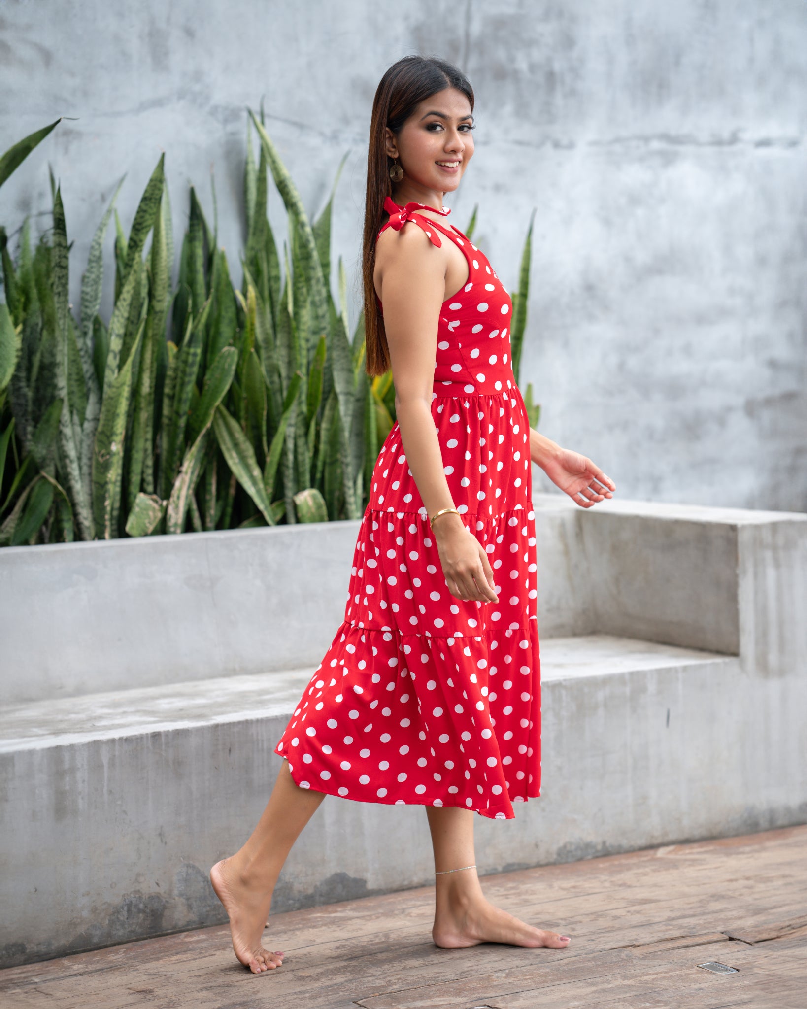 Polka Dot Knot Strap Midi Dress - Yarn & Darn