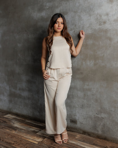 Side Button Crop Top and Pleated Pant