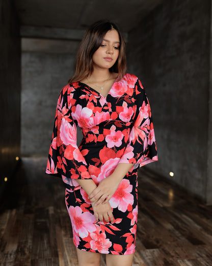 Wide Sleeve Printed Mini Dress