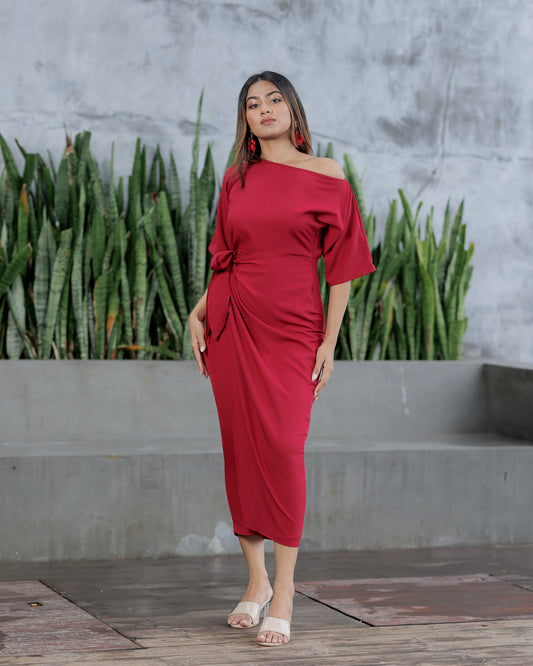 Drop Shoulder Front Knot Dress