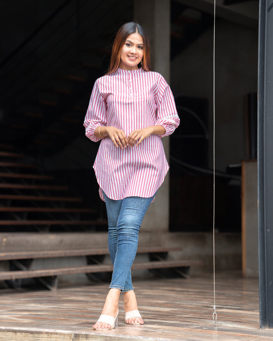 Stripes Long Balloon Sleeve Top