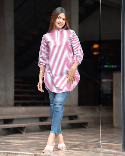 Stripes Long Balloon Sleeve Top