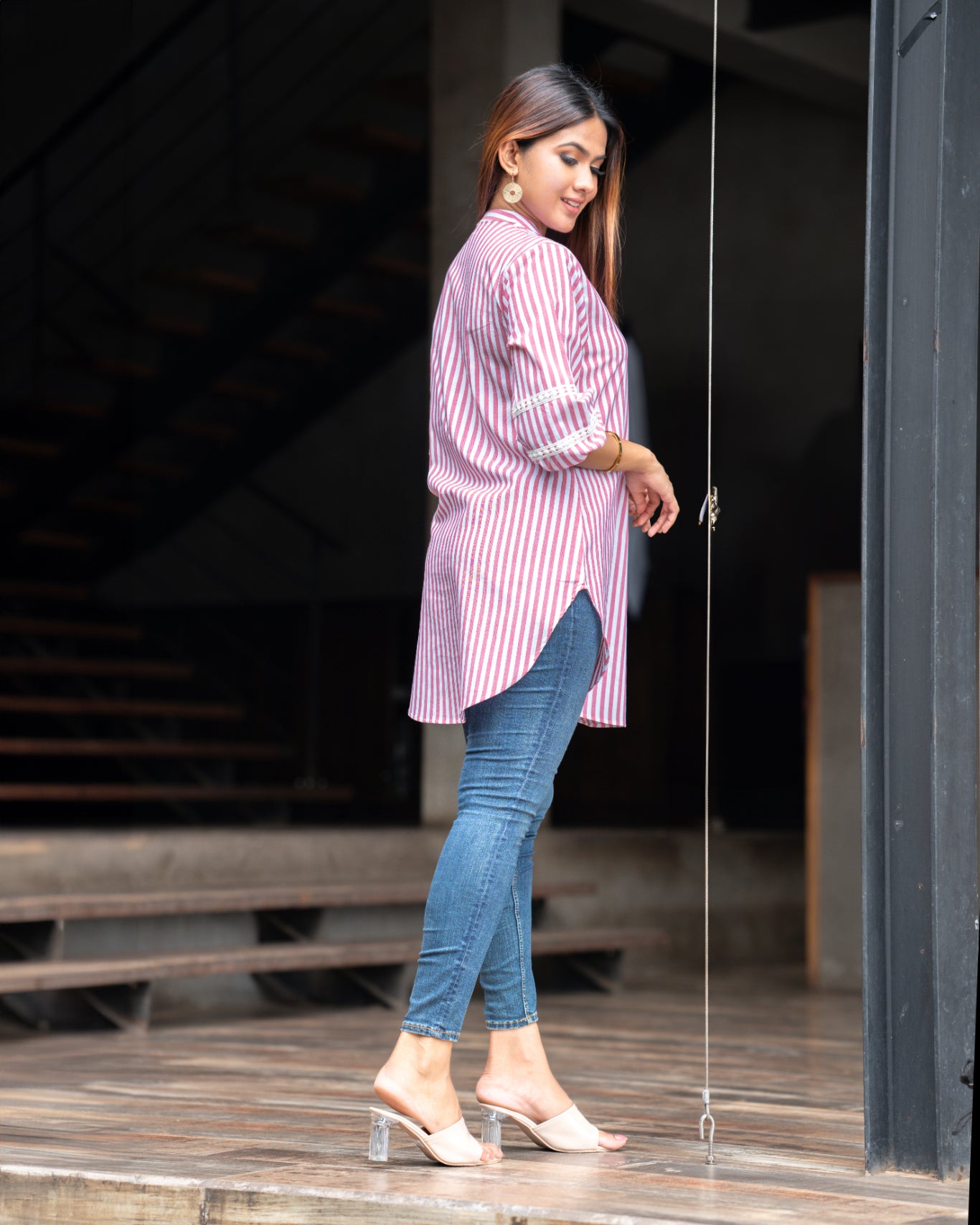 Stripes Long Balloon Sleeve Top