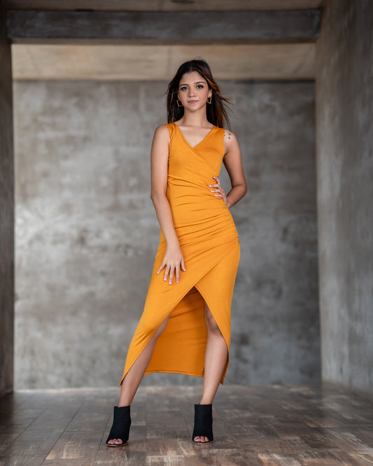 Surplice Neck Maxi Bodycon Dress