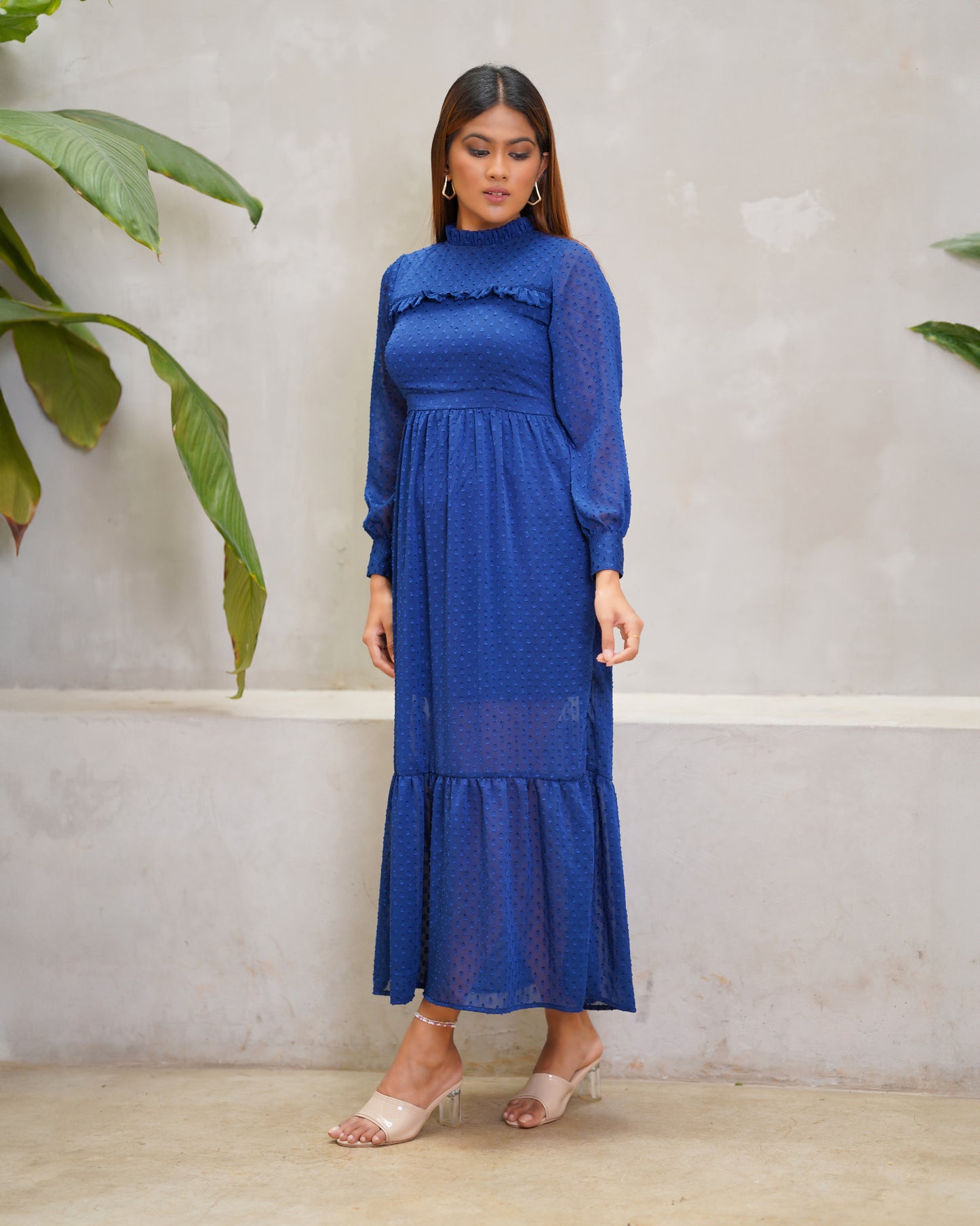 Swiss Dot Long Sleeve Maxi Dress