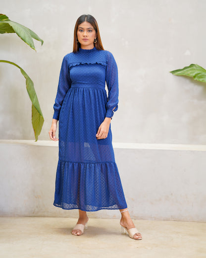 Swiss Dot Long Sleeve Maxi Dress