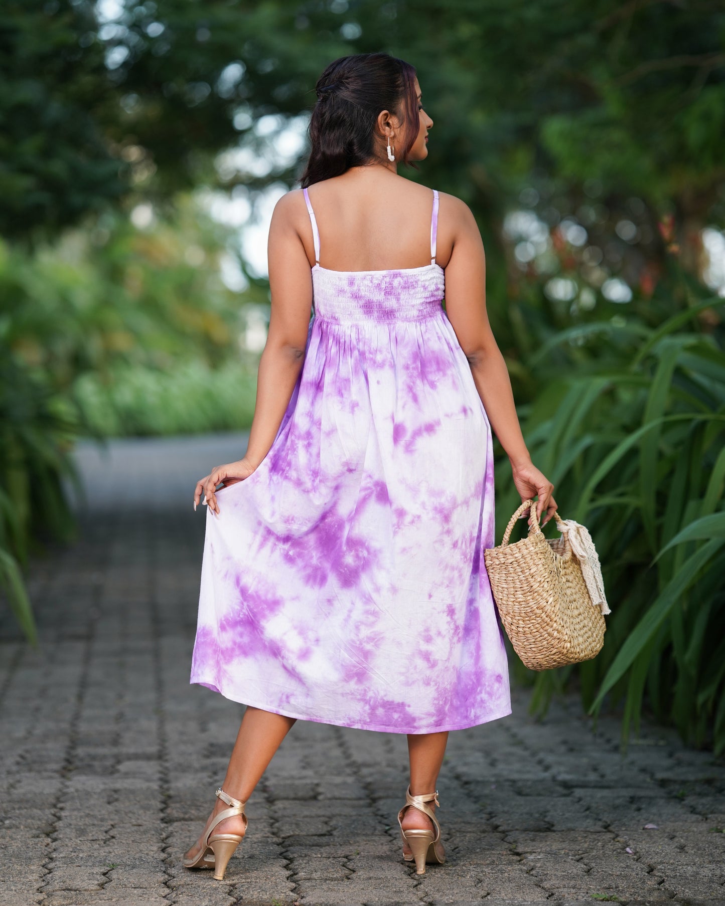 Tie-Dye Strappy Pintuck Maxi Dress