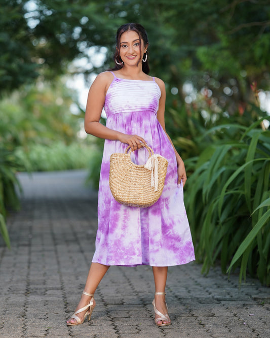 Tie-Dye Strappy Pintuck Maxi Dress