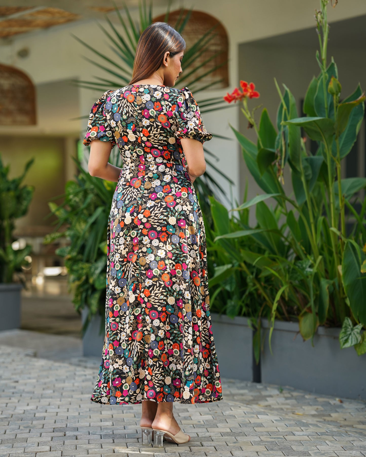 Waist Gathers Printed Maxi Dress