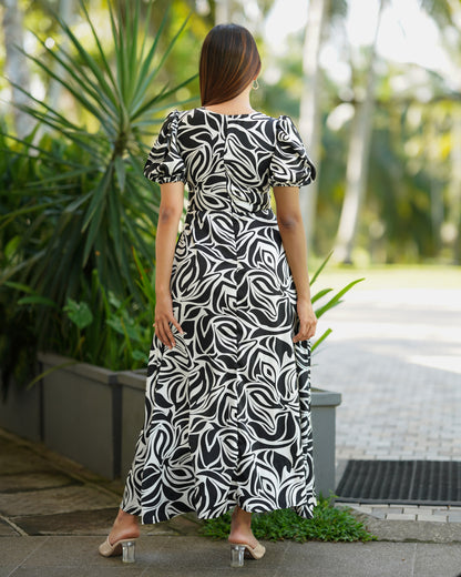 Waist Gathers Printed Maxi Dress